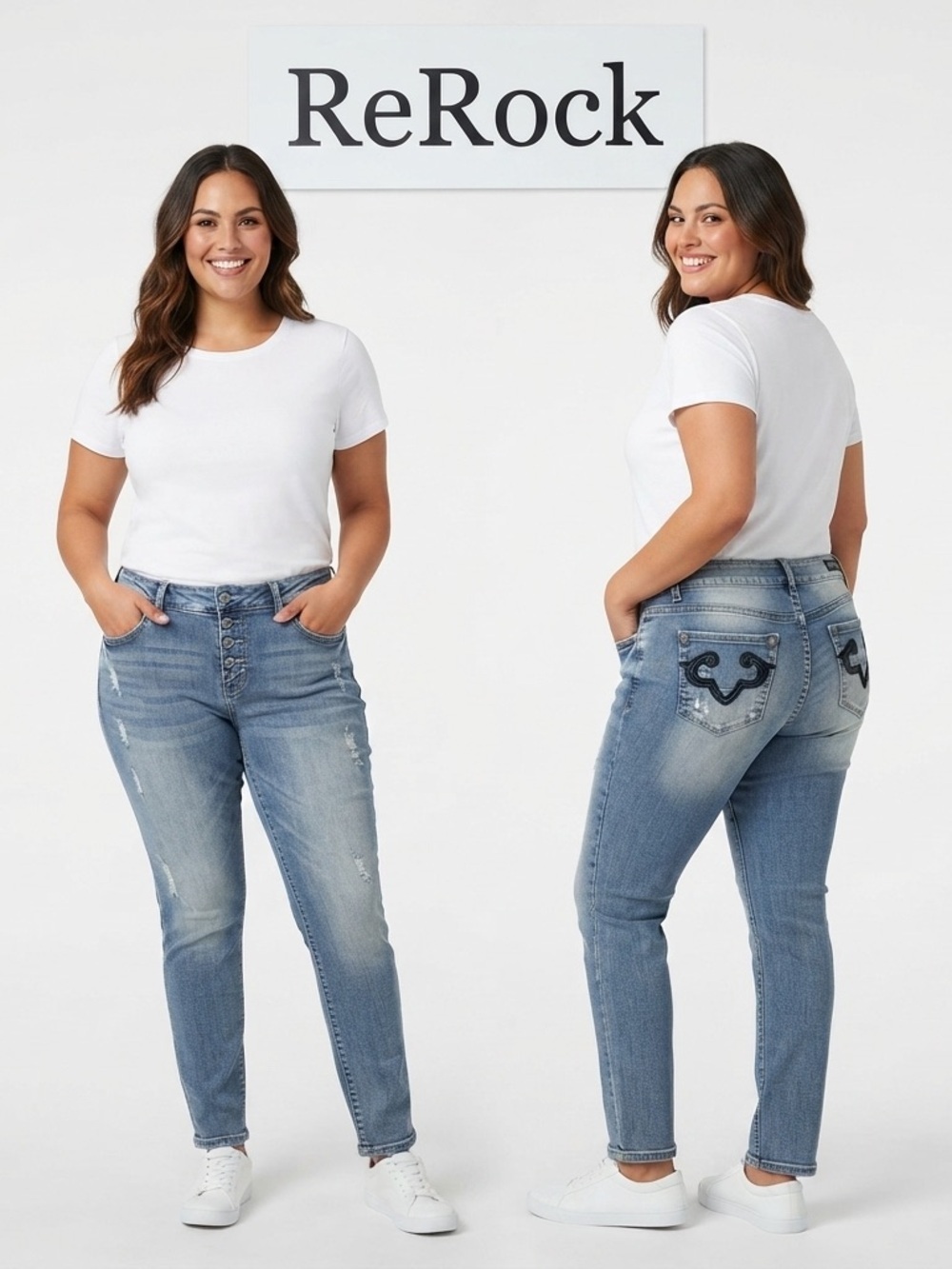 ReRock Skinny Distressed Back Pocket Design Jeans 16